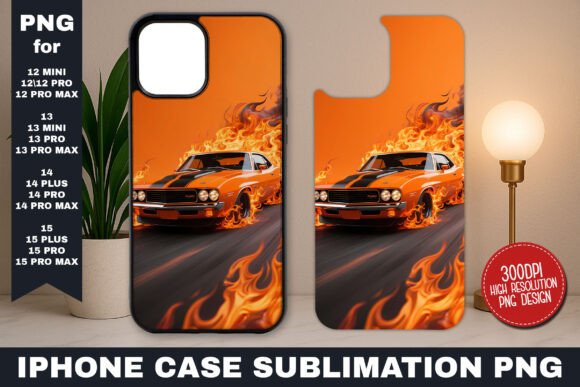 Download Muscle Car on Fire Retro Look Iphone Png - Retro Collection
